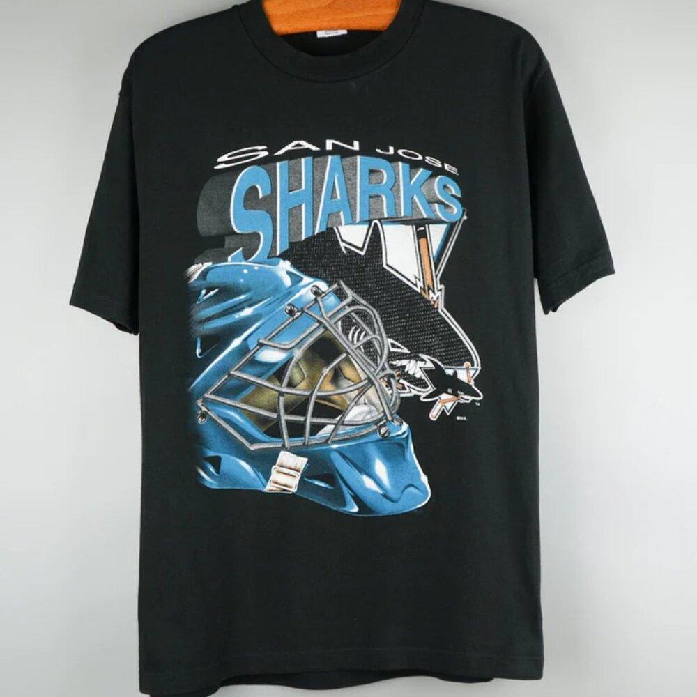 1990S San Jose Sharks T-Shirt Black Retro Tee